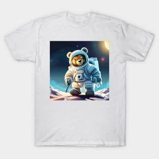 Teddy in a Space suit playing Golf on the Moon T-Shirt